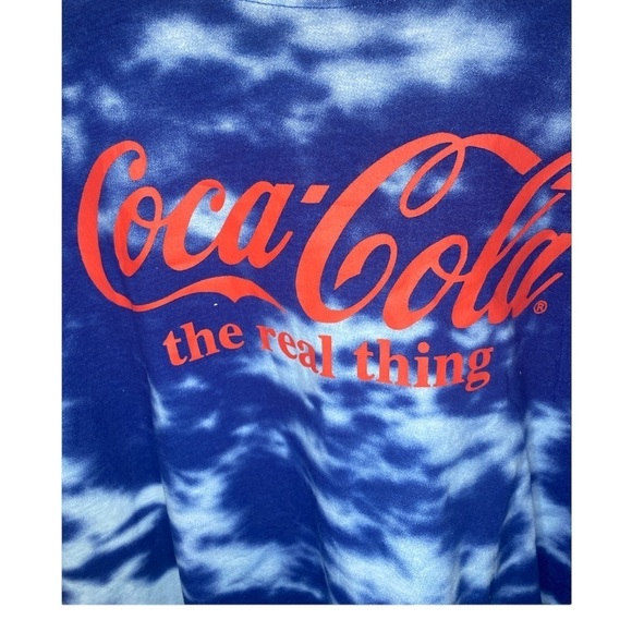 Coca Cola Women’s Crop Top T-shirt Red. Blue Tie Dye Oversized Size XL w/ Bandn. - Picture 2 of 7